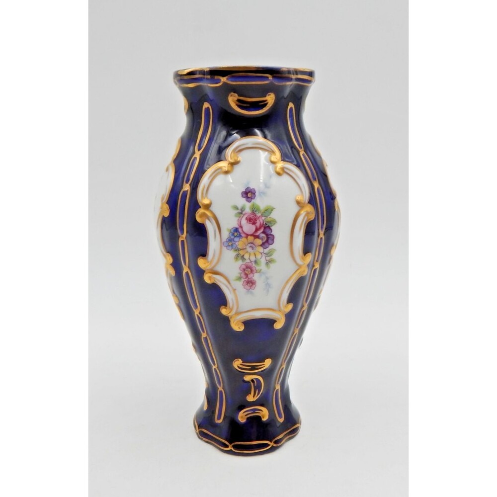 Royal Dux Countess Collection Cobalt Blue Gold Hand Painted Vase Czechoslovakia